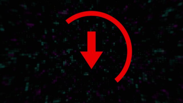 digital data download arrow decline animation background. abstract cyber security financial market downward trend motion graphic. conceptual business analysis loss decrease revenue statistics.