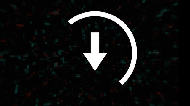 download icon animation with digital technology particle background for software ui update. ui ux download button progress symbol for technology video app and web development.