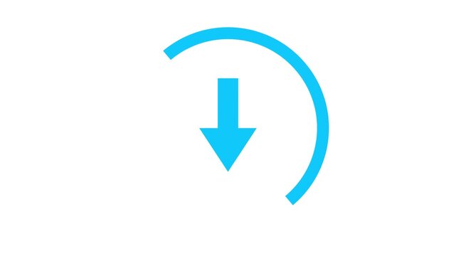 blue download icon animation vector UI symbol for web and app interface. cyan arrow pointing down inside arc circle download symbol motion graphic.