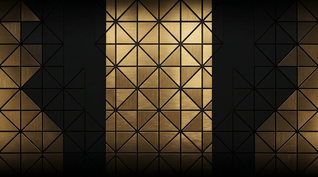 Modern geometric metallic triangle tile pattern background for luxury interior wall cladding, architectural facade design, premium product packaging, and high end decorative branding