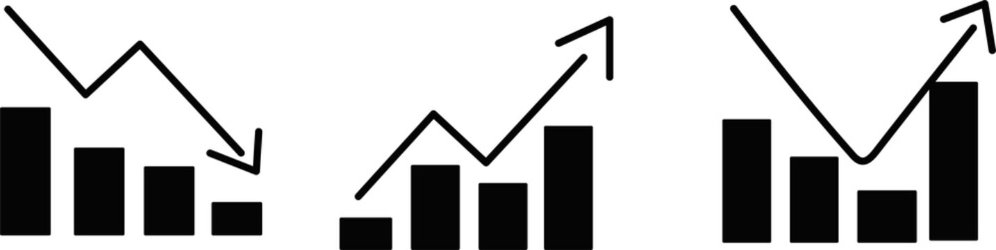 Business Growth Chart Download Set. Vector Stock Data Signal Pictogram Illustration. Trend Analysis Graph Icon Trend Graphic. Finance Statistics Trend Line Photo. Economic Infographic Concept