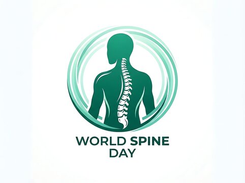 World spine day logo with a stylized human silhouette and spinal column inside a circular frame, representing chiropractic care, physical therapy, and spinal health awareness