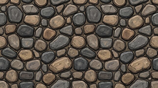 Seamless cobblestone pavement texture background for video game environment design, fantasy rpg level development, digital animation, and cartoon atmospheric concept art illustration