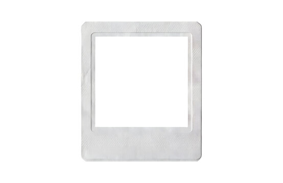 Realistic blank instant camera photo frame with white body and wide bottom section isolated on transparent background, soft shadow, commercial PNG asset