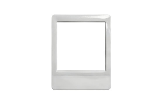 Minimal white instant photo frame with square opening isolated on transparent background, subtle paper texture, blank border, clean commercial PNG design asset