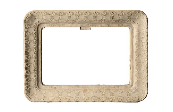 Vintage brownish blank paper photo frame with aged texture and classic border isolated on transparent background, rustic photography template, commercial PNG asset