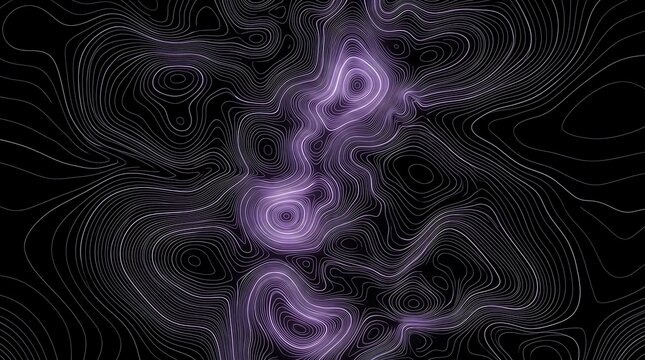 Futuristic glowing topographic contour line texture representing abstract digital terrain grid, cyber geography elevation, and modern technical data map concepts