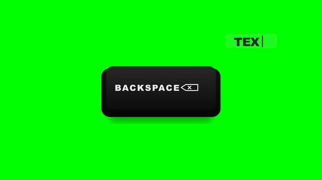 A large black BACKSPACE keyboard key animation shown pressing down on a clean solid green chroma key background