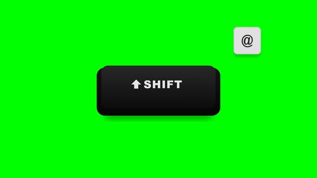 A large black SHIFT keyboard key animation shown pressing down on a clean solid green chroma key background