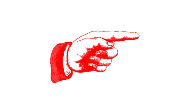 Red Pointing Hand Sketch Line Art Illustration with Rough Hand Drawn Style Showing Index Finger Pointing Direction and Cuffed Sleeve Detail, Hand Drawn Doodle Style Clipart Symbol for Direction and At