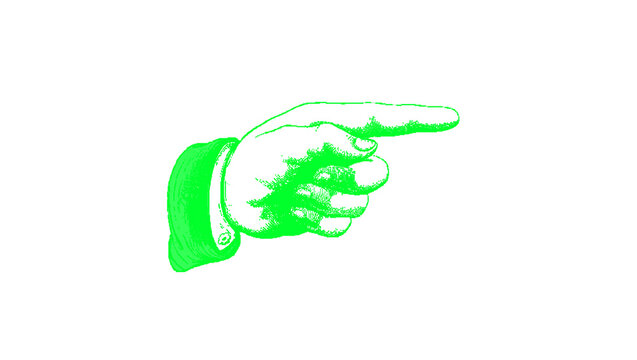 Green Pointing Hand Icon Cartoon Line Art Illustration with Glove Style Finger Gesture Pointing Toward the Right Side, Hand Drawn Doodle Style Clipart Symbol for Direction and Attention, Perfect for S