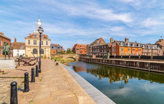 A view along the quayside across Purfleet Quay in King's Lynn, Norfolk, England in summertime