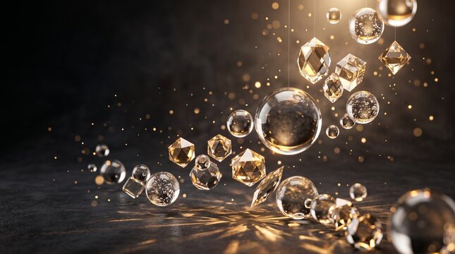 crystal ornaments hanging crystals glass spheres faceted crystals golden sparkles light reflections decorative prisms crystal suncatchers luxury decor sparkling gems