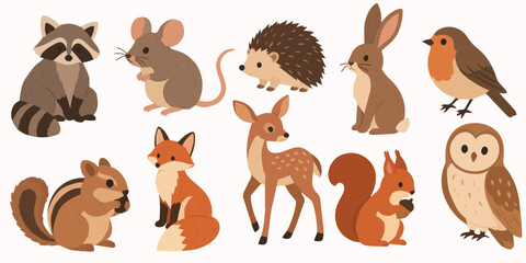 Fototapeta premium Cute Woodland Animals Hand Drawn Vector Illustration Set