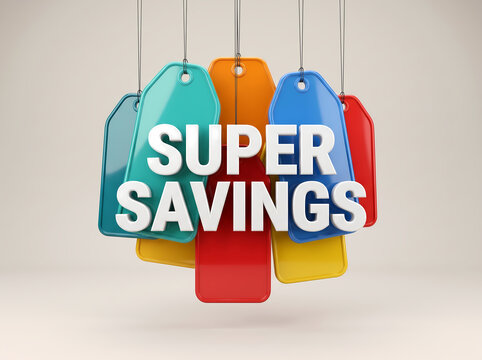 3D Colorful Hanging Price Tags with Super Savings Text