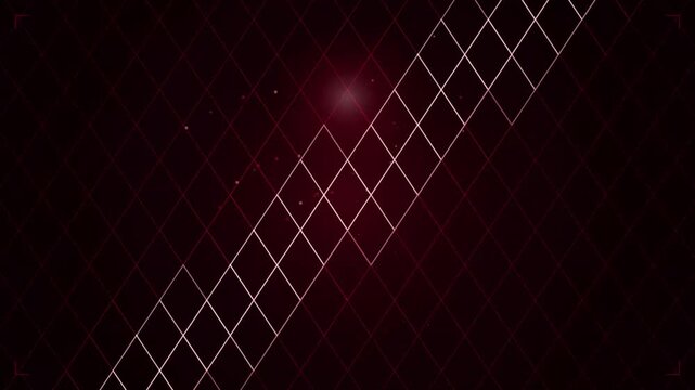 Dark Red Background Featuring Diagonal Grid Pattern and Abstract Light Particles