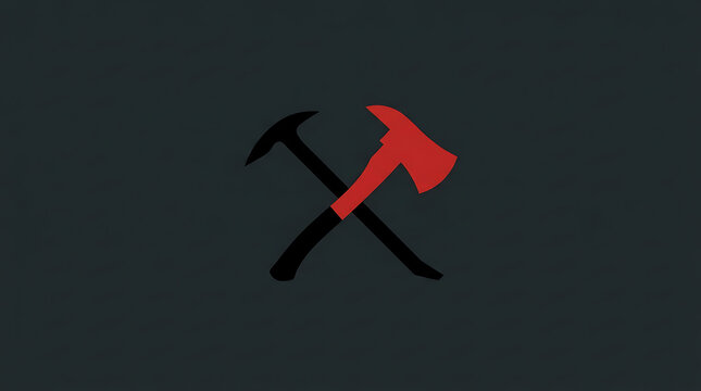 Crossed pickaxe and fire axe against a dark gray backdrop