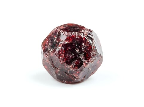 Raw garnet mineral specimen with deep red crystalline structure and natural faceted surfaces