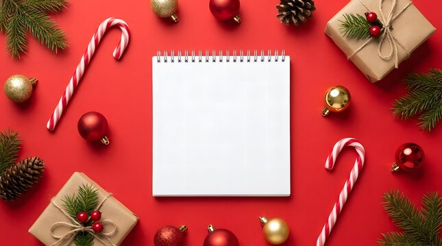 Festive christmas flatlay with notepad a cozy holiday scene for lists and greetings