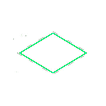 Neon green diamond shaped interface frame with minimal dash markers for tech HUD and digital game overlay.