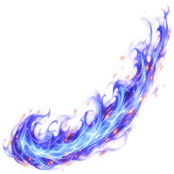 Blue violet ghost flame arc on transparent background