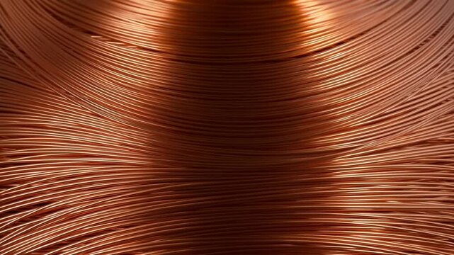 Copper Wire Strands Forming a Dense Curved Pattern in a Warm Abstract CloseUp
