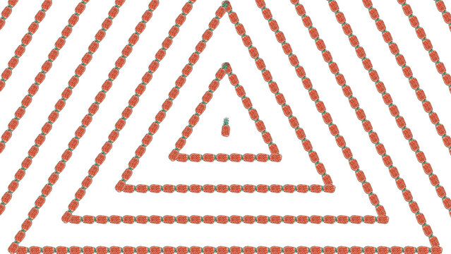 Geometric background with small pineapples arranged in concentric triangle frames