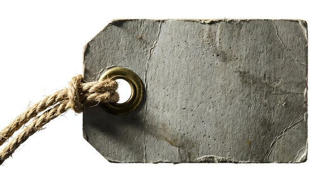 Blank weathered gray tag with brass eyelet and natural twine cord attached