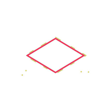 Red diamond shaped HUD neon frame with tech dash markers on transparent background.