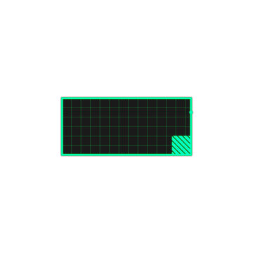 Cyan futuristic digital ui screen frame with grid and striped pattern element.