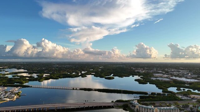 Aerial View of Boca Ciega Bay Bridge and Mangrove Wetlands in Florida