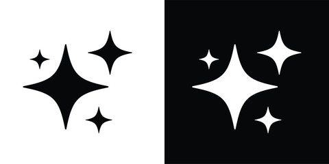 Plakat Sparkle stars icon set. Cleaning shine magic sparkle and AI generation effect symbol. Black and white four-point sparkling star cluster collection