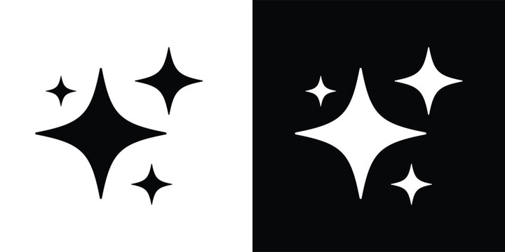 Sparkle stars icon set. Cleaning shine magic sparkle and AI generation effect symbol. Black and white four-point sparkling star cluster collection