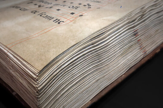 Folio, large ancient liturgical book in Catholic church, Italy