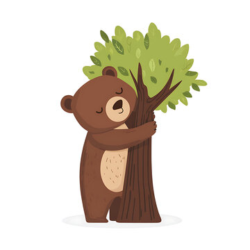 ute bear cartoon character illustration in flat vector style, adorable woodland animal isolated on white background