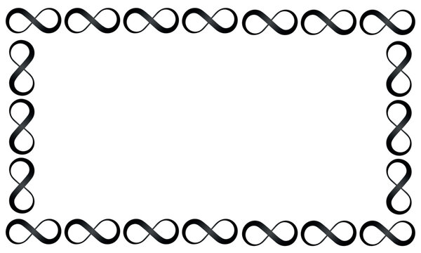 Infinity symbol border vector graphic frame with endless pattern and white copy space repeating black background template design element concept