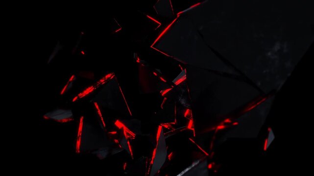 Dark Crystal Structure Glowing with Red Light Against Black Background