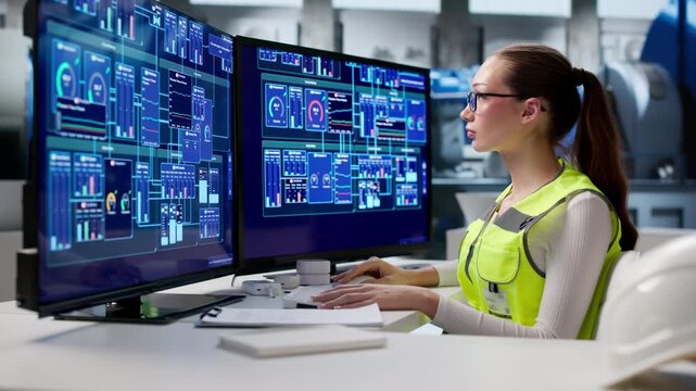 Woman Engineer Monitoring Control Systems