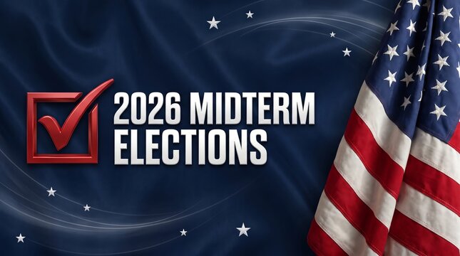 2026 midterm elections campaign background featuring american flag and voting symbol for political promotion