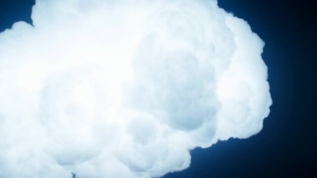 Bright light flash expanding into large white cloud on dark blue background