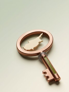 Decorative key shaped like Cyprus symbolizing independence and heritage