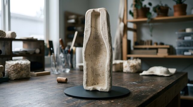 Mushroom mycelium bottle mold for sustainable eco friendly packaging design in craft workshop.