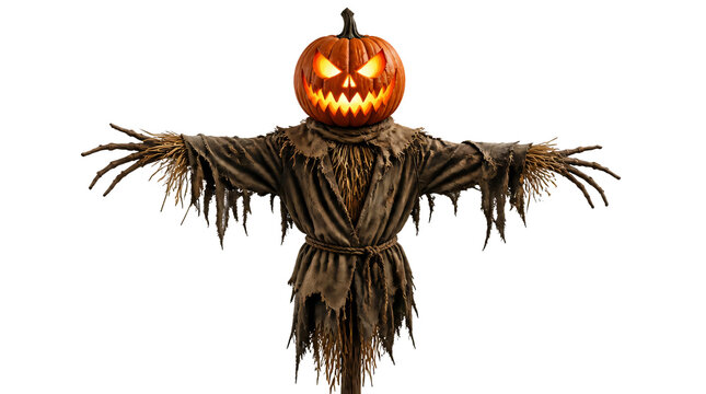Spooky Halloween scarecrow isolated on transparent background