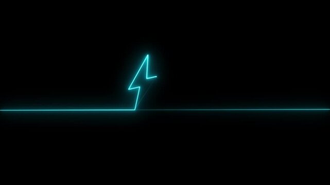 Glowing blue lightning bolt symbol made of a single continuous light line on a black background