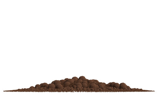 A neat pile of brown organic soil clods and clay pebble substrate isolated