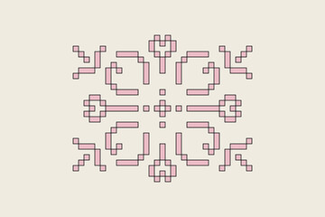 Obraz premium Pixel Art Ornamental Ironwork Decorative Geometric Illustration, Floral Pattern