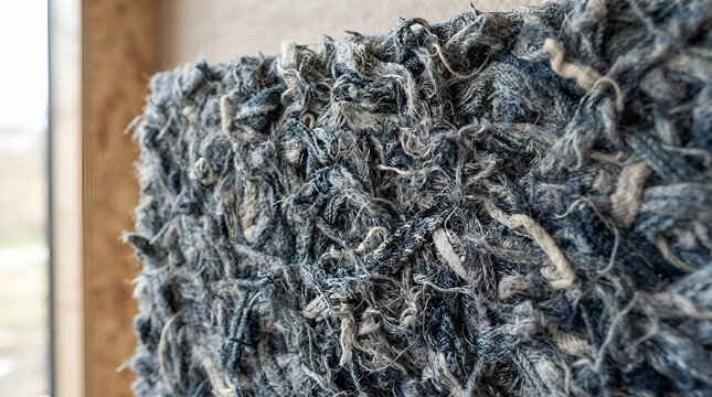 Close-up of charcoal gray chunky knit fabric texture with raised loops and woven fibers