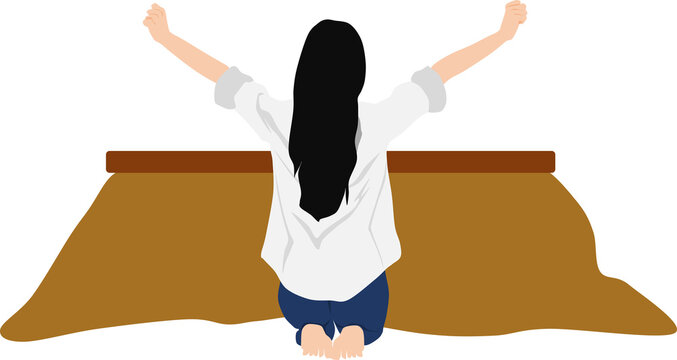こたつでうたた寝した女性のイラスト