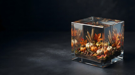 Fototapeta premium Autumn pumpkin lantern with warm glow