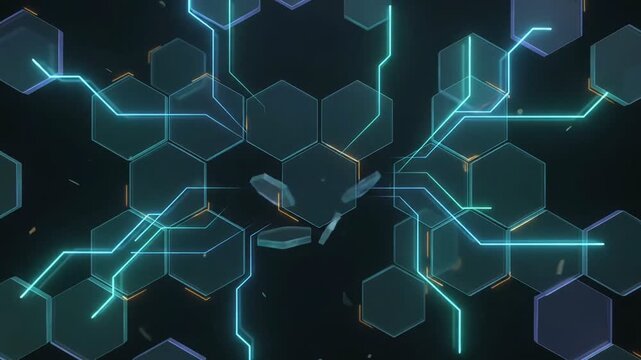 Abstract Hexagon Digital Circuit Board Connection Network Loop Background.